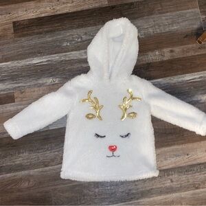 50%offw❤️Takara Girls White Fuzzy Reindeer Hoodie 5 132